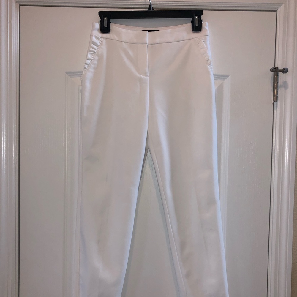 White Ruffle Pocket Columnist Ankle Pant